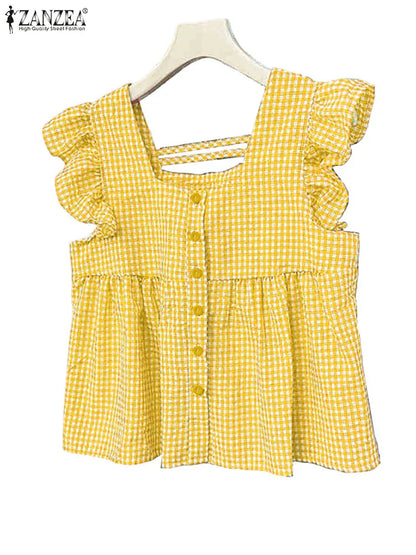 Chic Checked Off Shoulder Summer Top