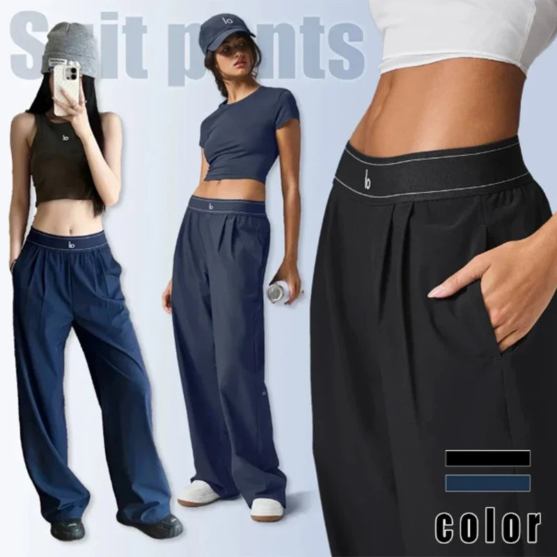 Classic Fit Women's Wide Leg Suit Pants with Pockets - BritishElegance