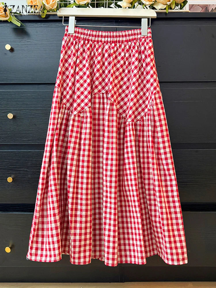 Checked Flared Long Plaid Skirt - BritishElegance