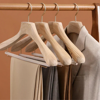 Premium Wooden Broad Shoulder Hangers 2 Pack Closet Organizers - BritishElegance