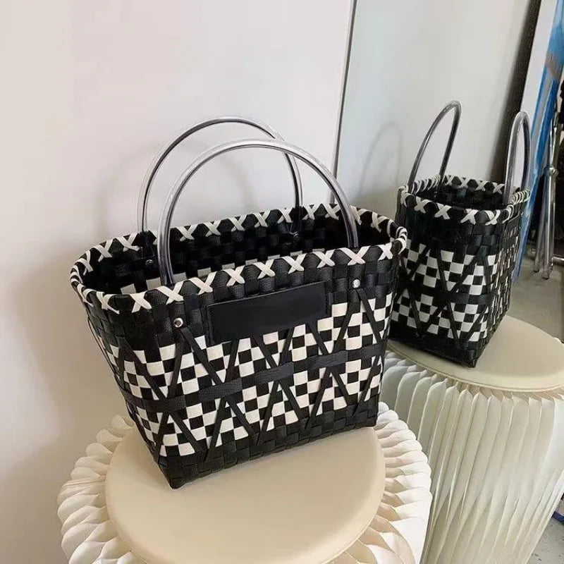 Colorful Woven Straw Tote Bag - Big Summer Shopper