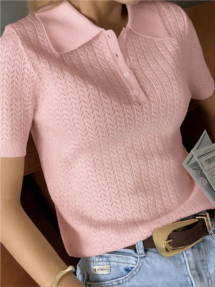 Relaxed Fit Knit Polo Shirt – Casual Summer Tee