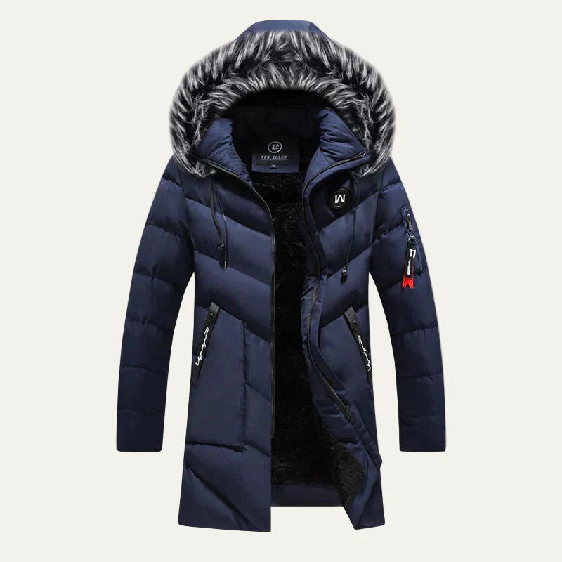 Men’s Quilted Hooded Parka with Faux Fur Trim