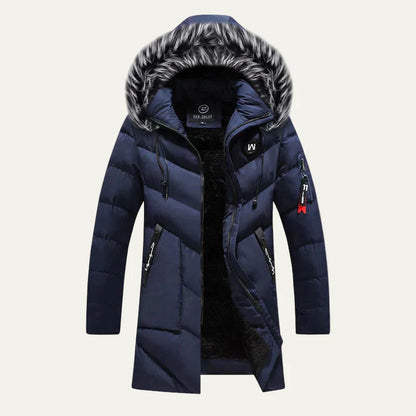 Men’s Quilted Hooded Parka with Faux Fur Trim