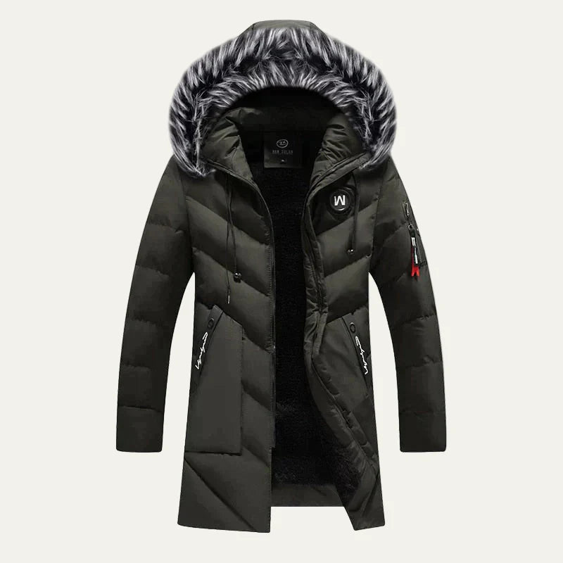 Men’s Quilted Hooded Parka with Faux Fur Trim