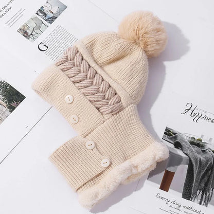 Soft Fuzzy Pom Pom Beanie Hat