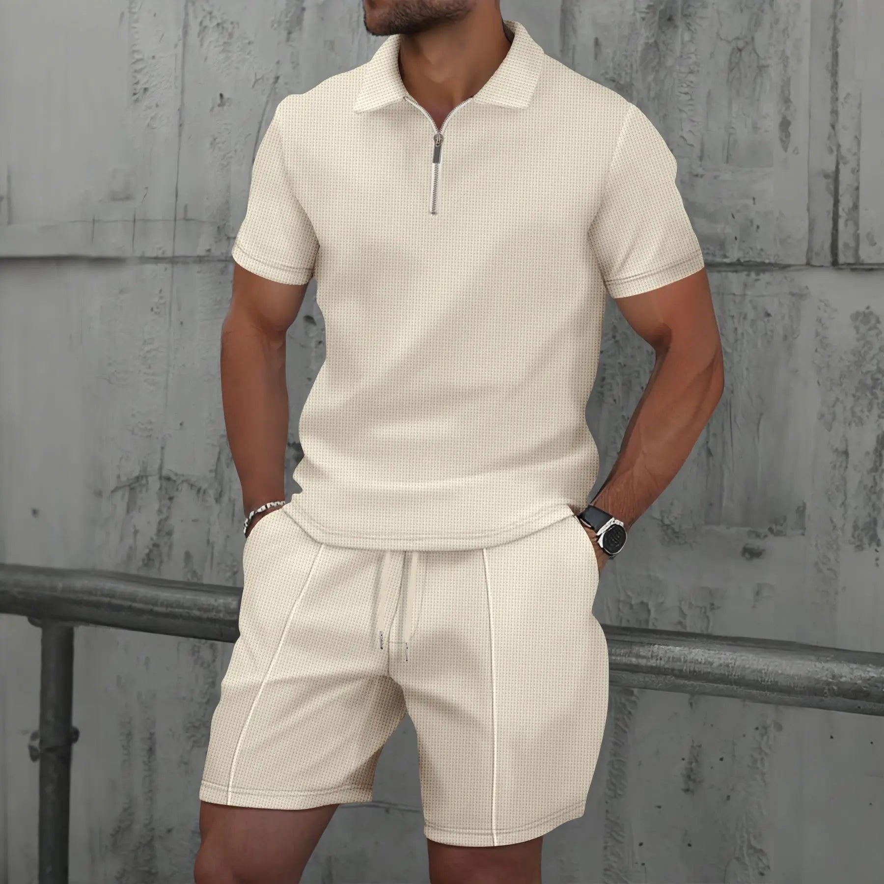 Lightweight Breathable Zip-Up Short Sleeve Mens Suit Set - BritishElegance