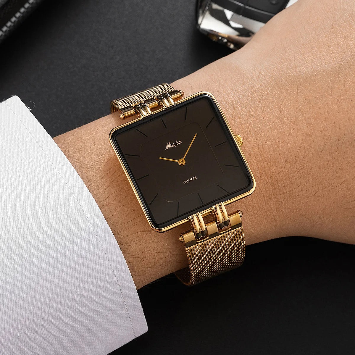 Isla Square Mesh Band Wristwatch | Adjustable Fit Solid Wristwatch