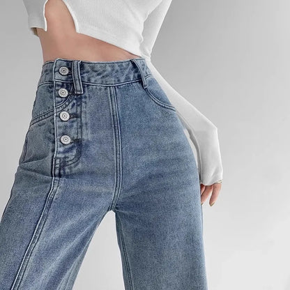 Classic Comfortable High Waist Women's Straight Leg Jeans - BritishElegance