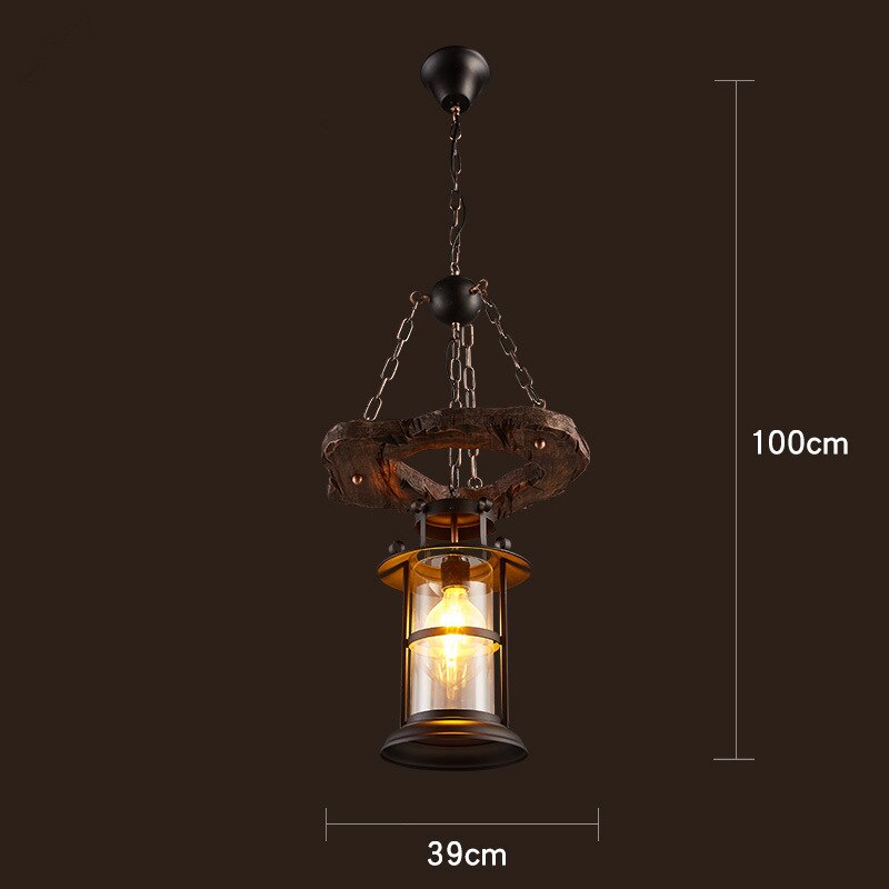 Rustic Metal Wood LED Ceiling Lamp