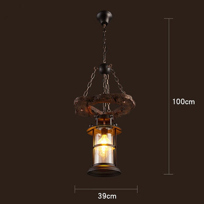 Rustic Metal Wood LED Ceiling Lamp