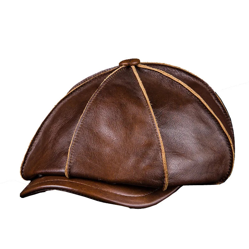 Classic Leather Octagon Hat - Warm Adjustable Fit - BritishElegance