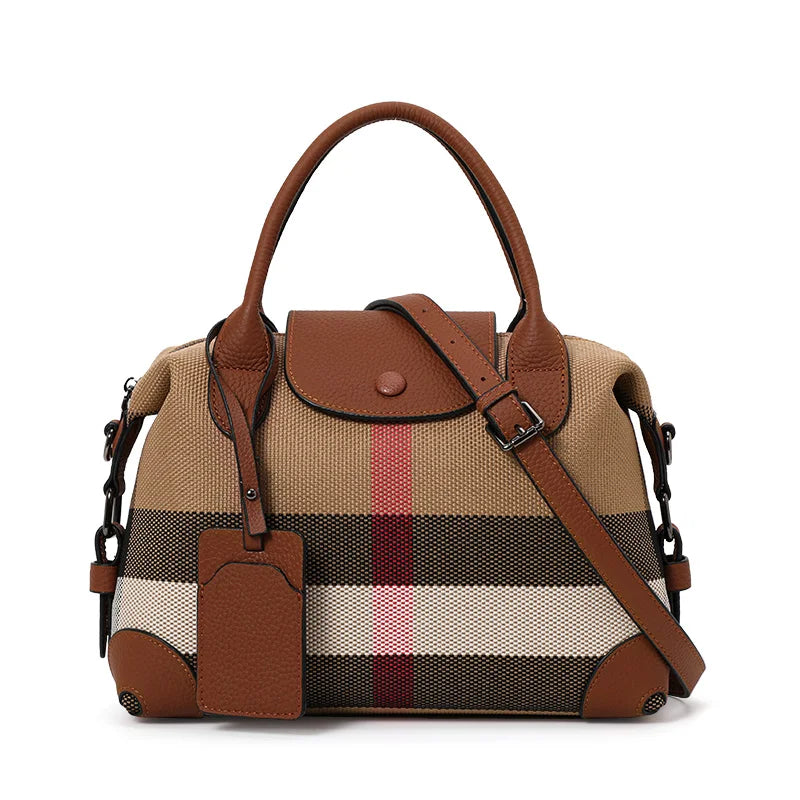 Classic Checkered Tote Bag - Canvas and Leather