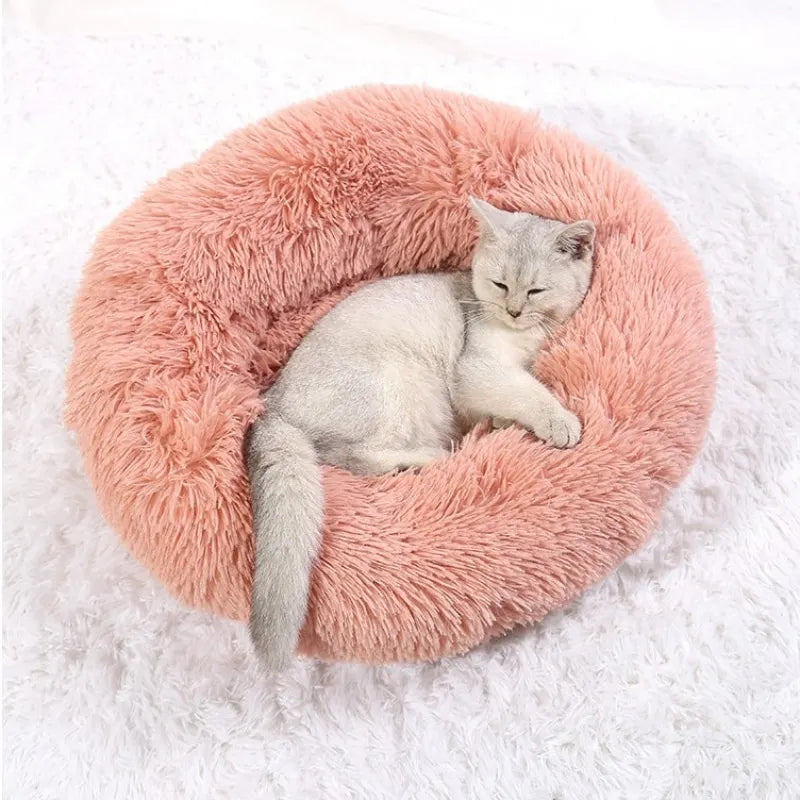 Comfy Round Furry Pet Bed for Cats and Dogs - BritishElegance