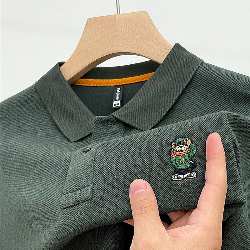 Casual Cotton Mens Long Sleeve Polo Shirt