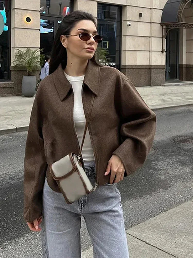 Classic Tan Wool Zipper Coat