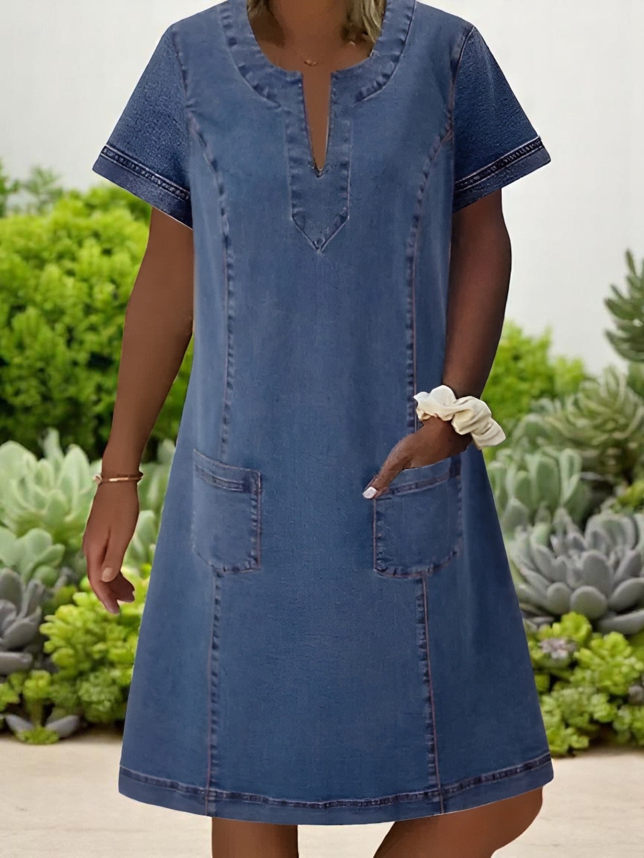 Casual Classic Blue Jean Midi Dress for Women - BritishElegance