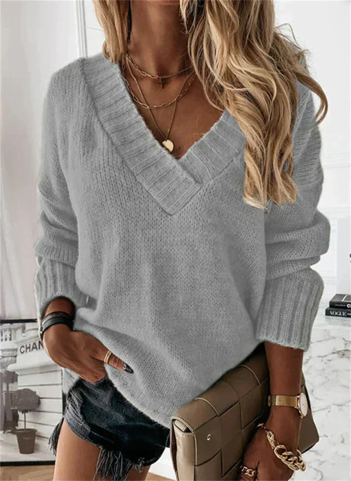 Comfy Oversized V-Neck Knitted Sweater