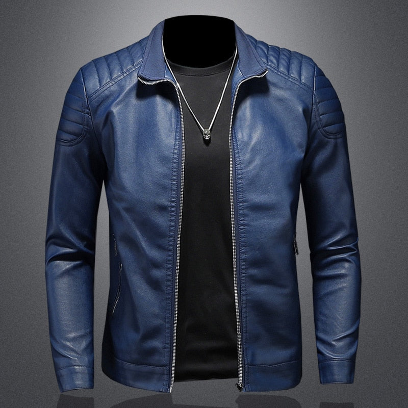 Stylish Men's Faux Leather Jacket with Silver Tones - BritishElegance