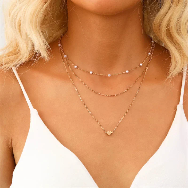 Lily | 3-layer gold and silver necklace with heart or cross pendant