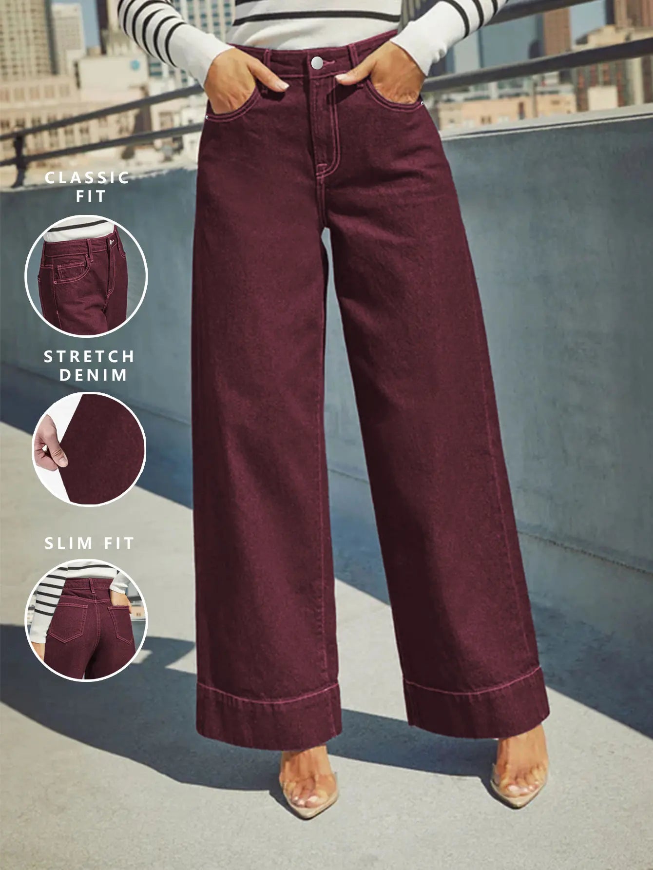 Rich Red High Waist Flare Jeans for Women - BritishElegance