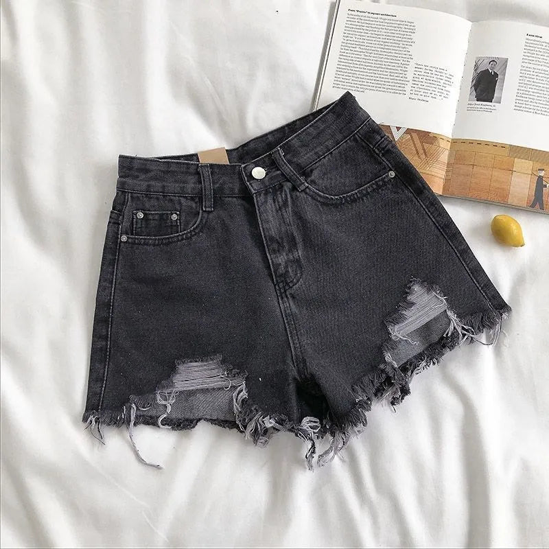 Ripped High Waist Distressed Denim Shorts