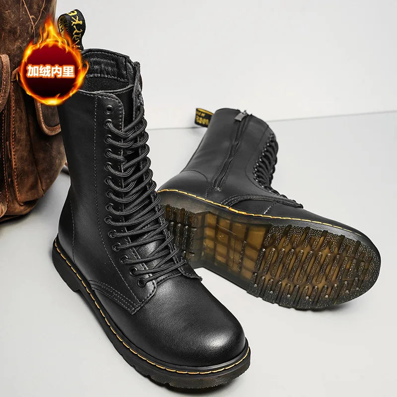 Warm Insulated Leather Knee High Winter Boots UK