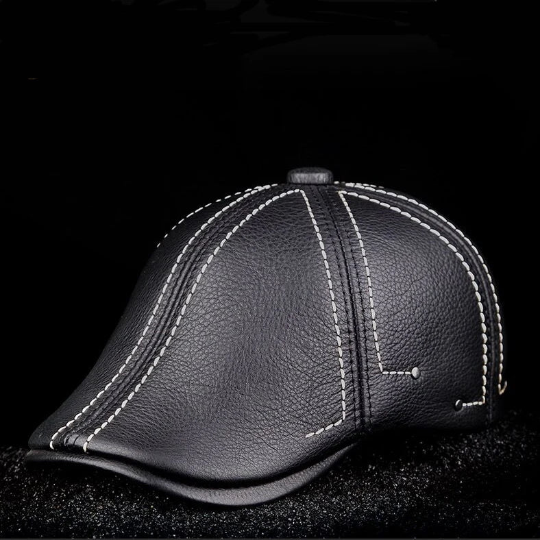 Genuine Leather Beret - Classic Black Men's Hat