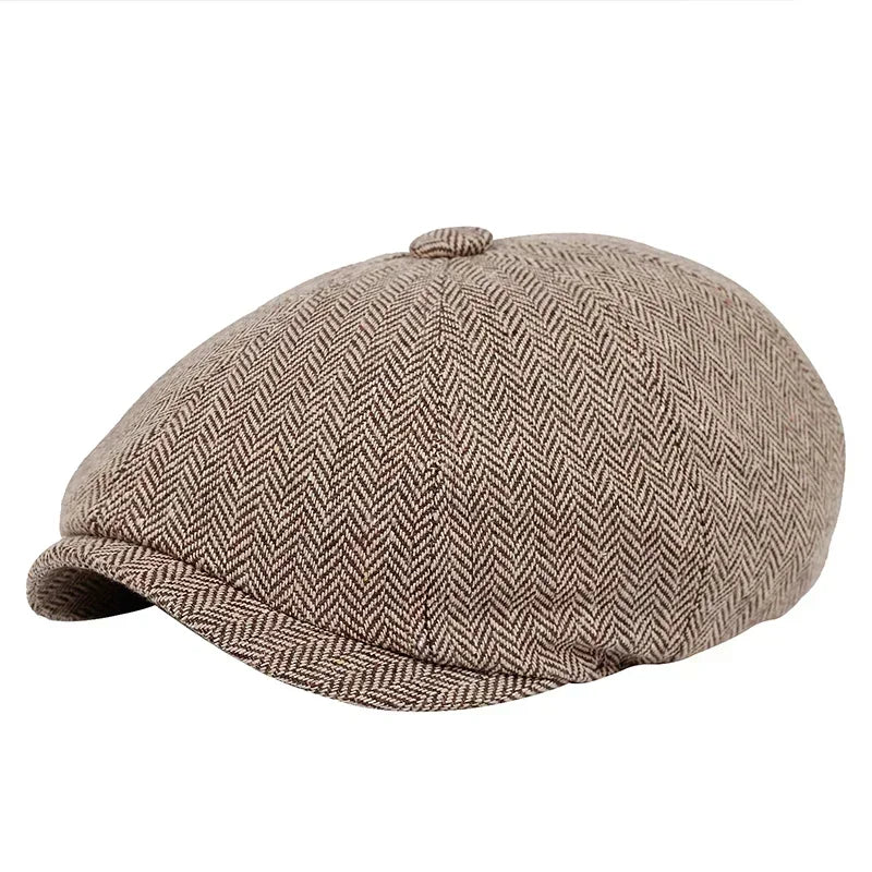 Classic Wool Newsboy Flat Cap - Traditional Unisex Hat
