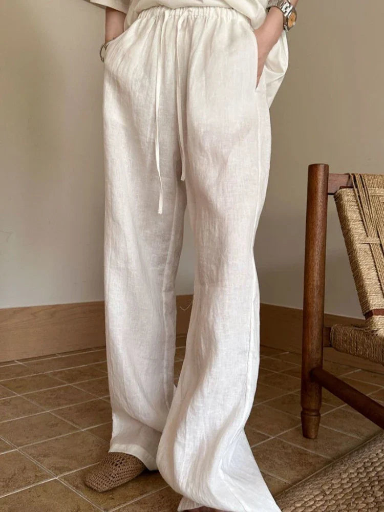 Women's Loose Fit White Comfort Pants - BritishElegance