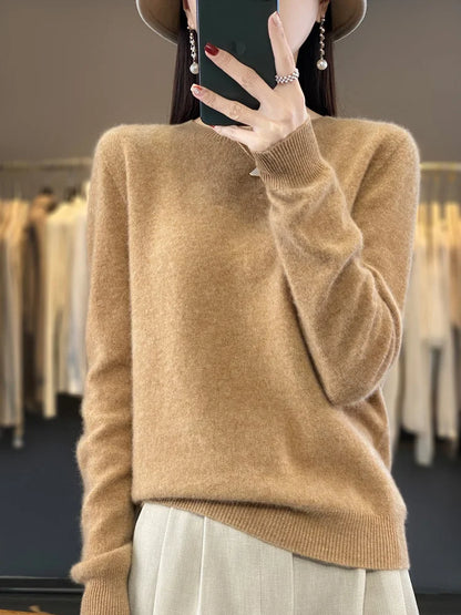 Soft Merino Wool Women's O Neck Winter Sweater
