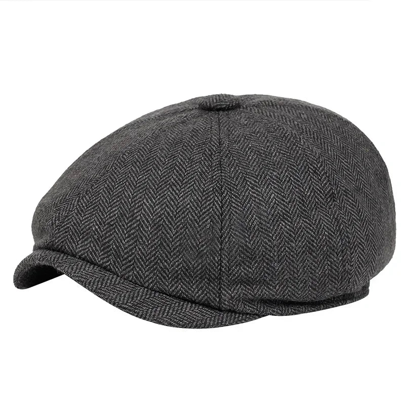 Classic Wool Newsboy Flat Cap - Traditional Unisex Hat
