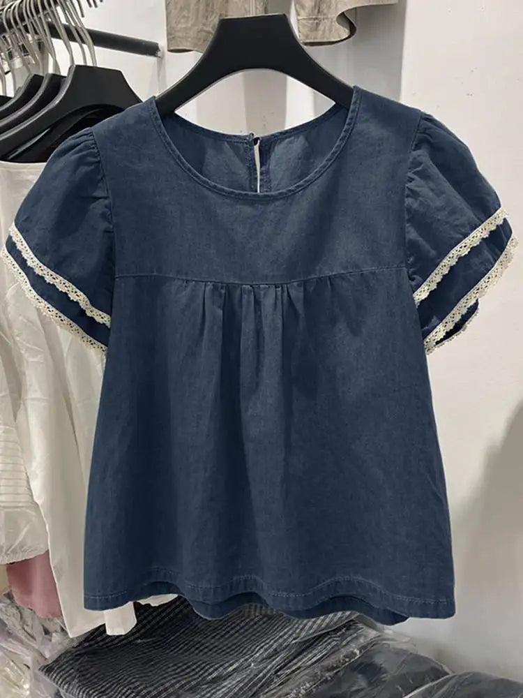 Chic Embroidered Patch Denim Shirt