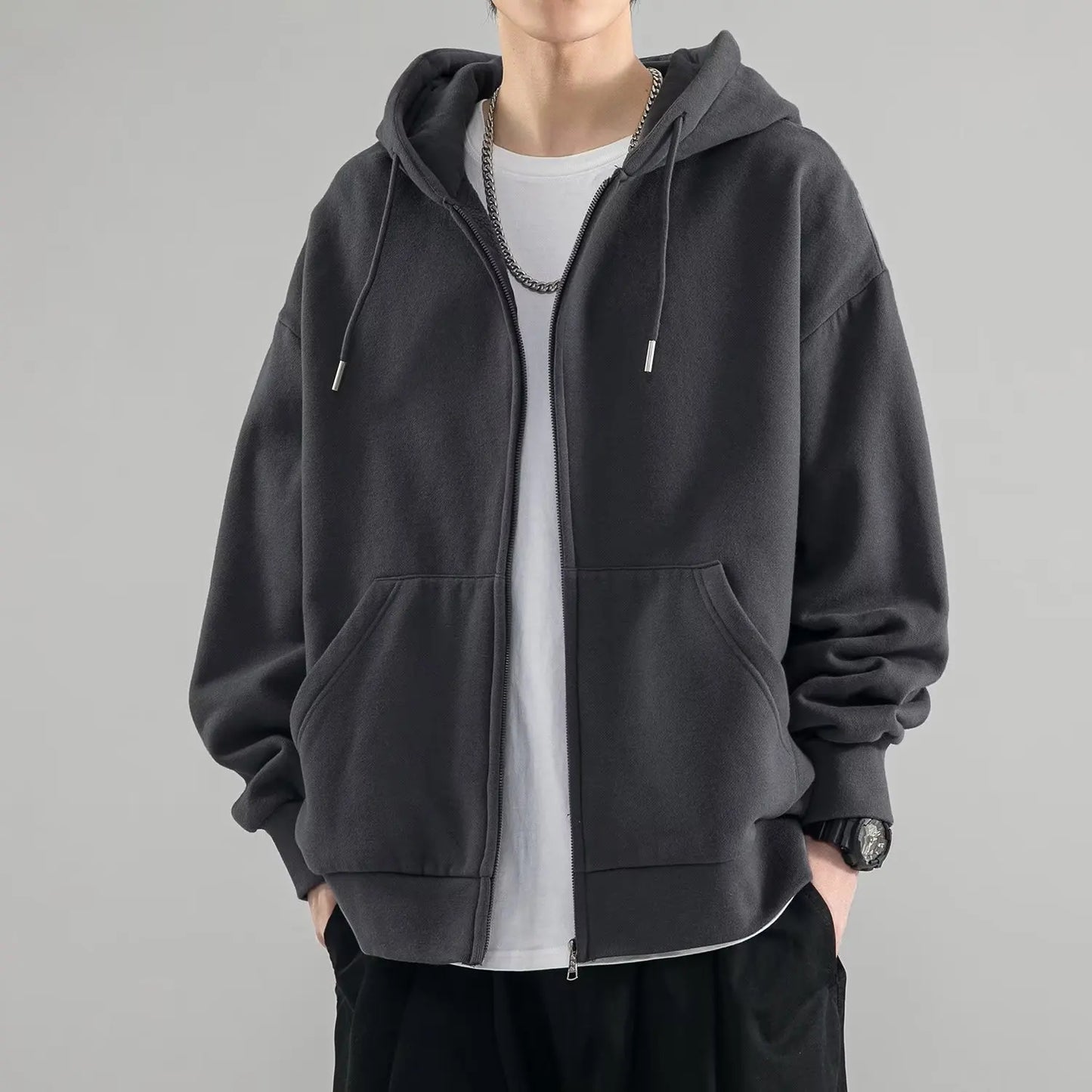 Relaxed Fit Men's Zip Up Hooded Sweater