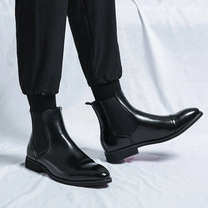 Black Chelsea Boots in Shiny PU Leather Men