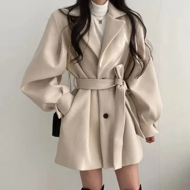 Fitted Ladies' Belted Short Trench Coat