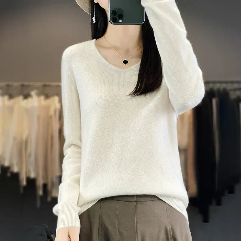 Warm Australian Merino Wool V-Neck Sweater