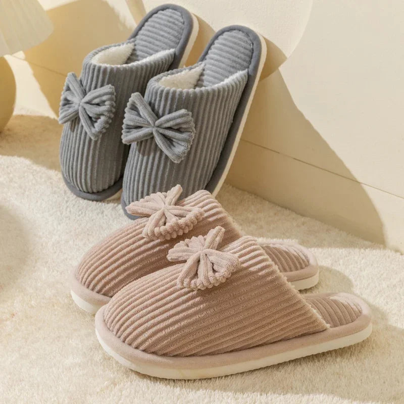 Cozy Slippers with Bow Detail