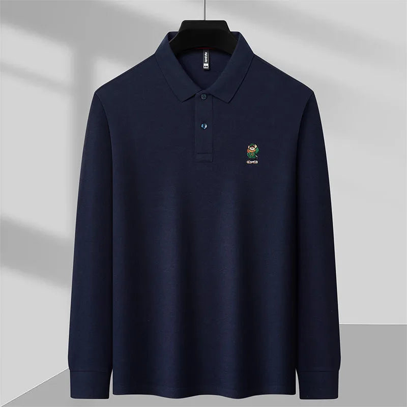 Casual Cotton Mens Long Sleeve Polo Shirt - BritishElegance