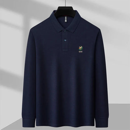 Casual Cotton Mens Long Sleeve Polo Shirt - BritishElegance