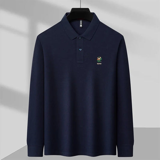 Casual Cotton Mens Long Sleeve Polo Shirt - BritishElegance