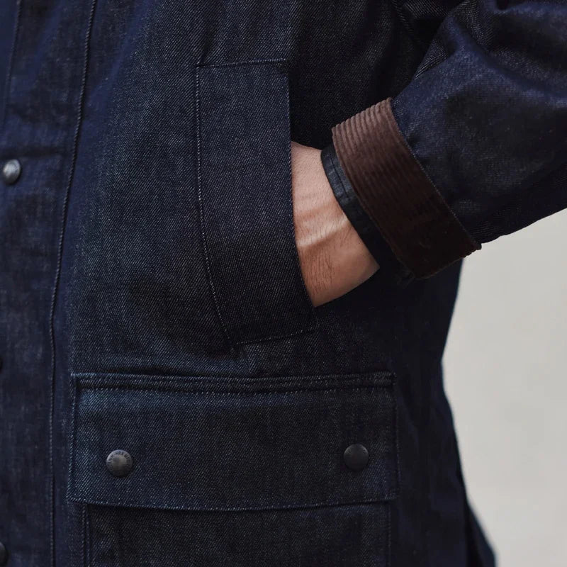 Zane – Men’s Rustic Denim Trench Coat | Durable Elegance