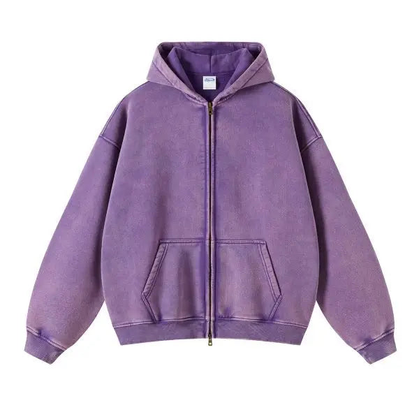 Fashionable Distressed Full Zip Street Hoodie