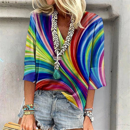 Relaxed Fit Floral V-Neck T-Shirt – Casual Summer Top
