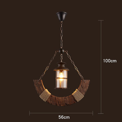 Rustic Metal Wood LED Ceiling Lamp