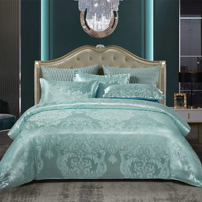 Luxury Soft Gold Blue Bedding Duvet Cover Set