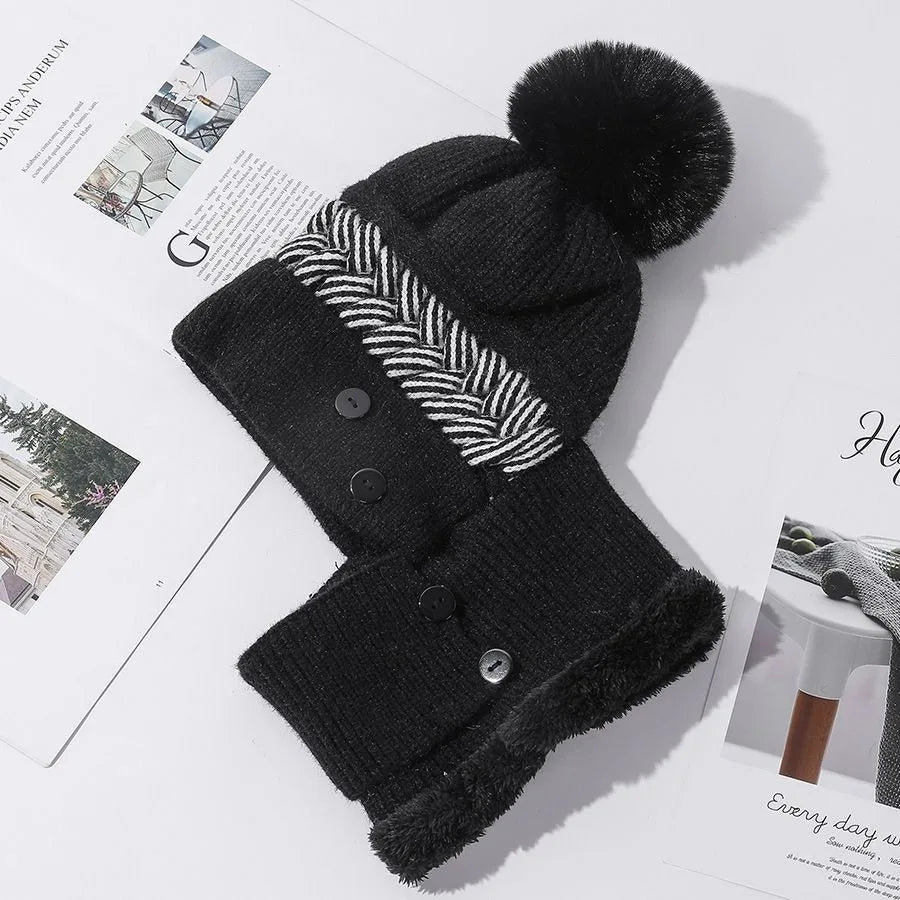 Soft Fuzzy Pom Pom Beanie Hat