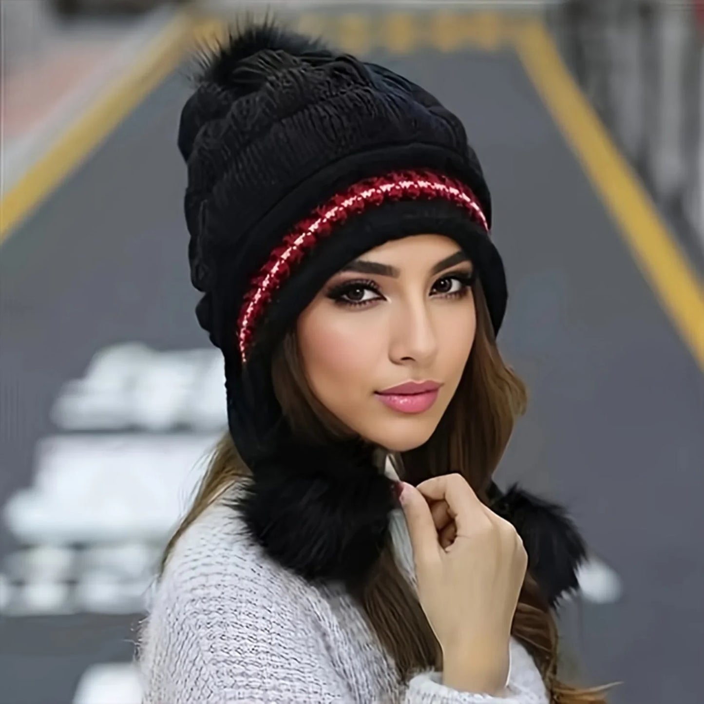 Warm Faux Fur Winter Beanie Hat