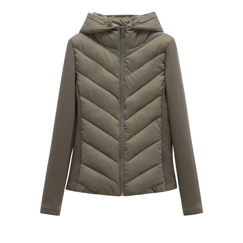 Ladies' Quilted Hooded Cotton Coat with High Collar
