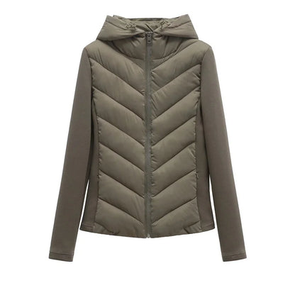 Ladies' Quilted Hooded Cotton Coat with High Collar